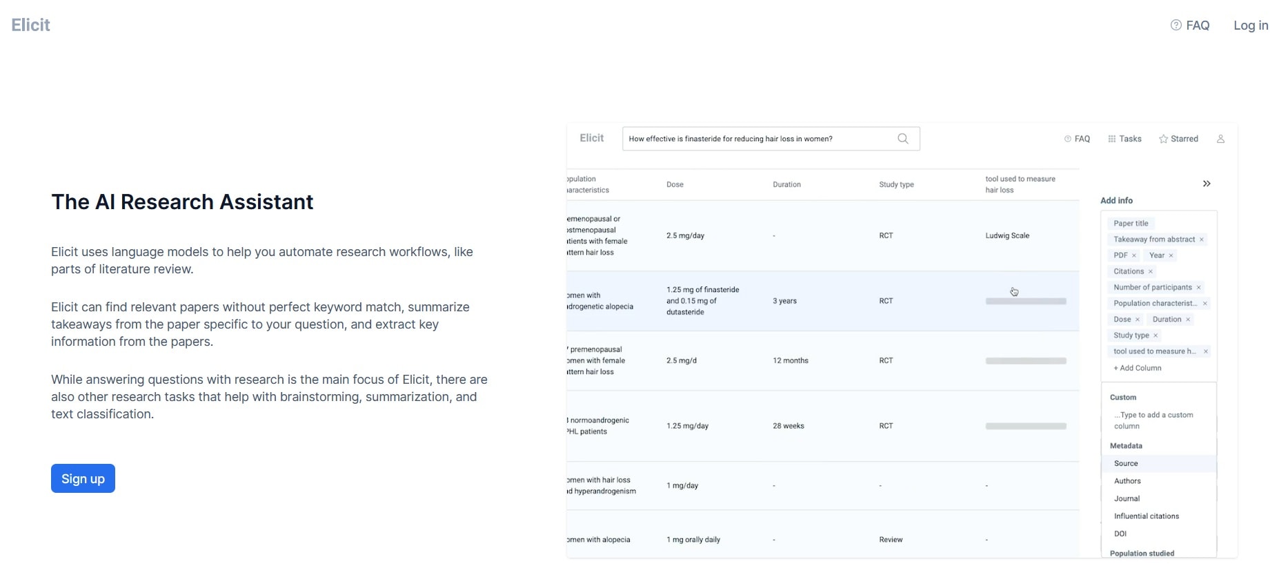 Screengrab of Elicit AI