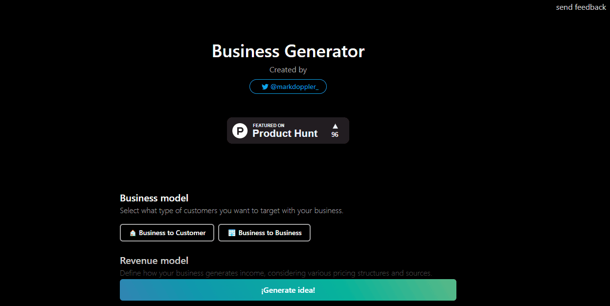 Business idea generator AI tool