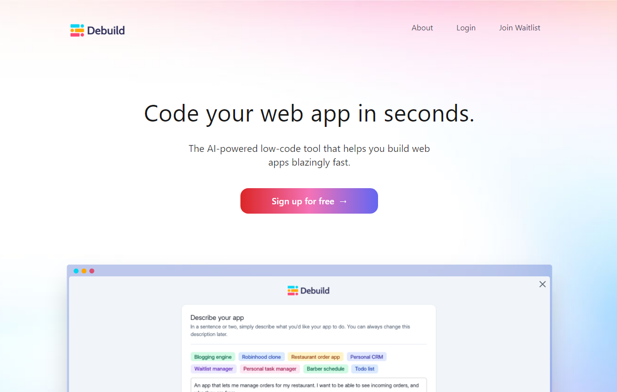 Debuild: AI no-code app builder