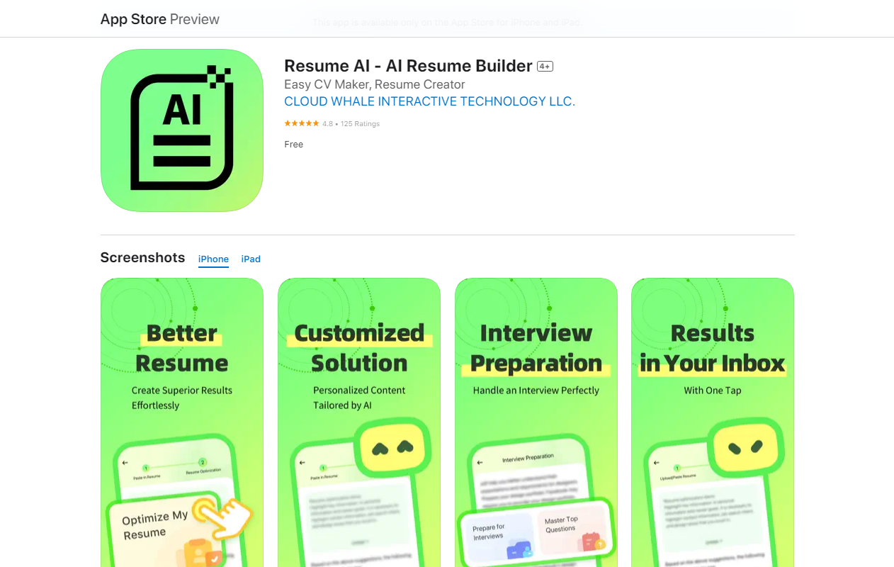 Resume builder for iPhones