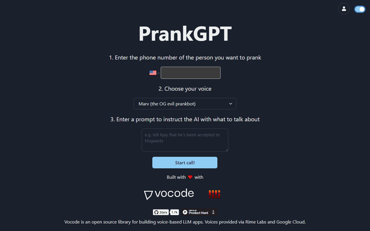Prank call your friends with PrankGPT